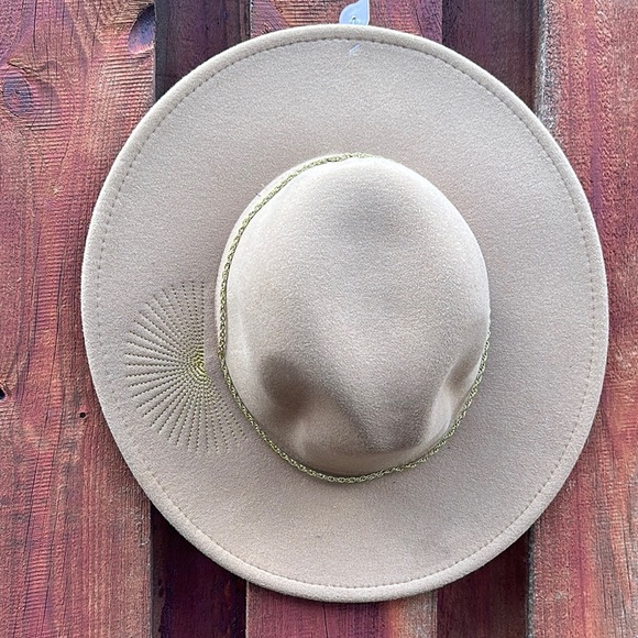 Wide Brim Felt Fedora Hat in Light Brown One Size main image 9